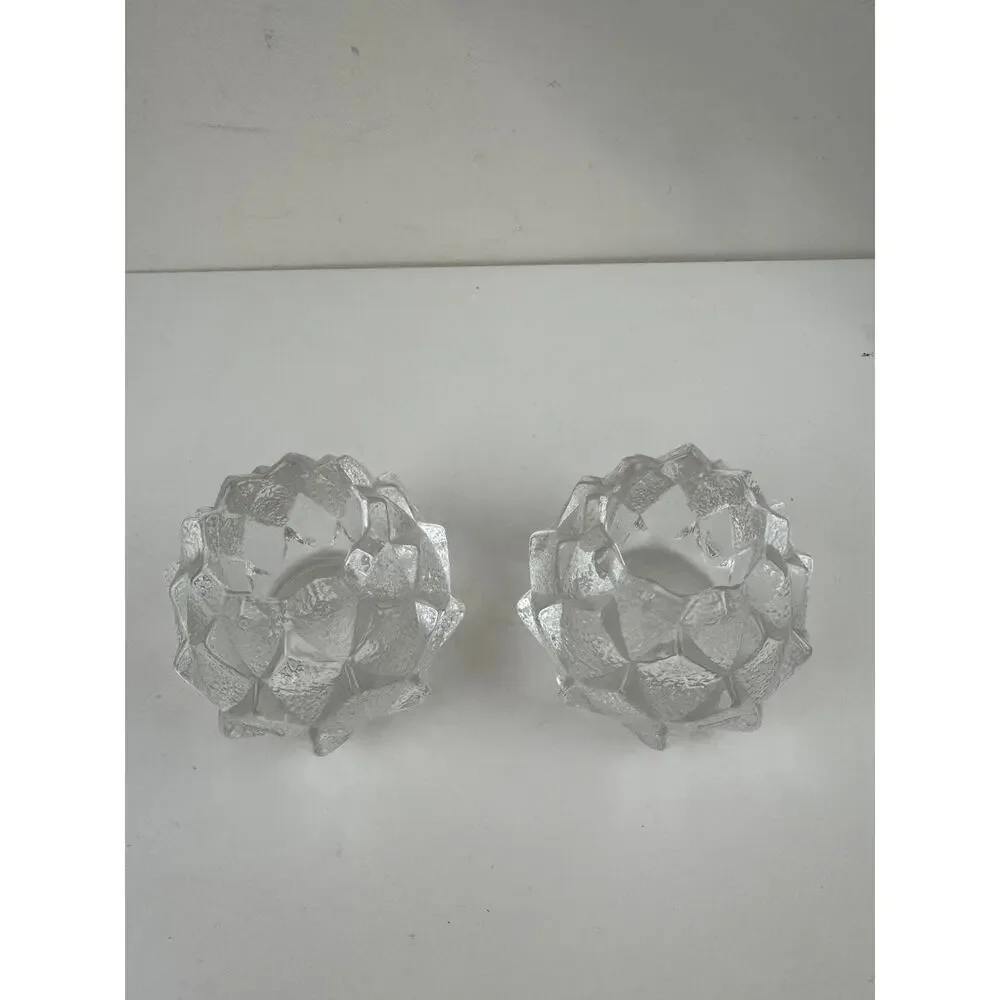 Set of 2 Orrefors Sweden Nimbus Artichoke Votive Heavy Crystal Glass